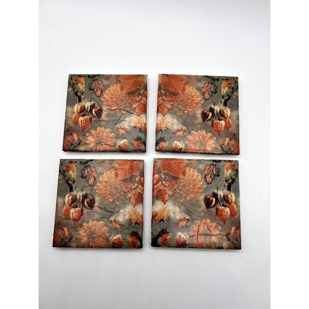 Handmade Fall Floral Drink Coasters Set Of 4 Table Protectors